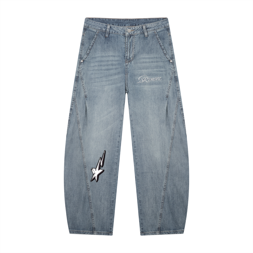 Men's Vintage Wash Barrel Leg Jeans ODMPOD