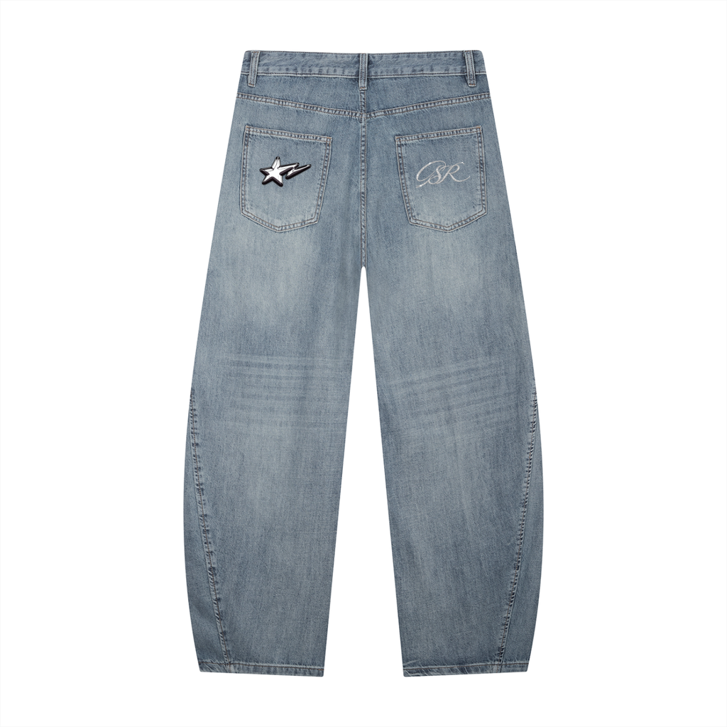 Men's Vintage Wash Barrel Leg Jeans ODMPOD