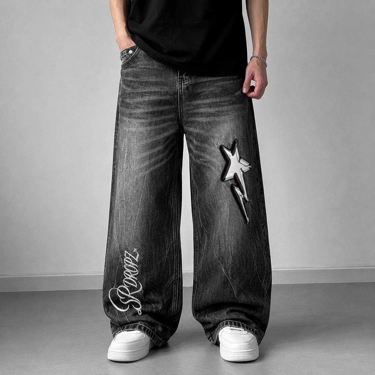 Men’s Vintage Wash Wide Leg Jeans ODMPOD