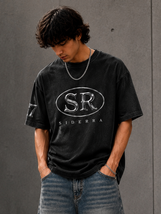 SIDERRA Seven Edition Oversized Acid Wash Tee – Black Chrome