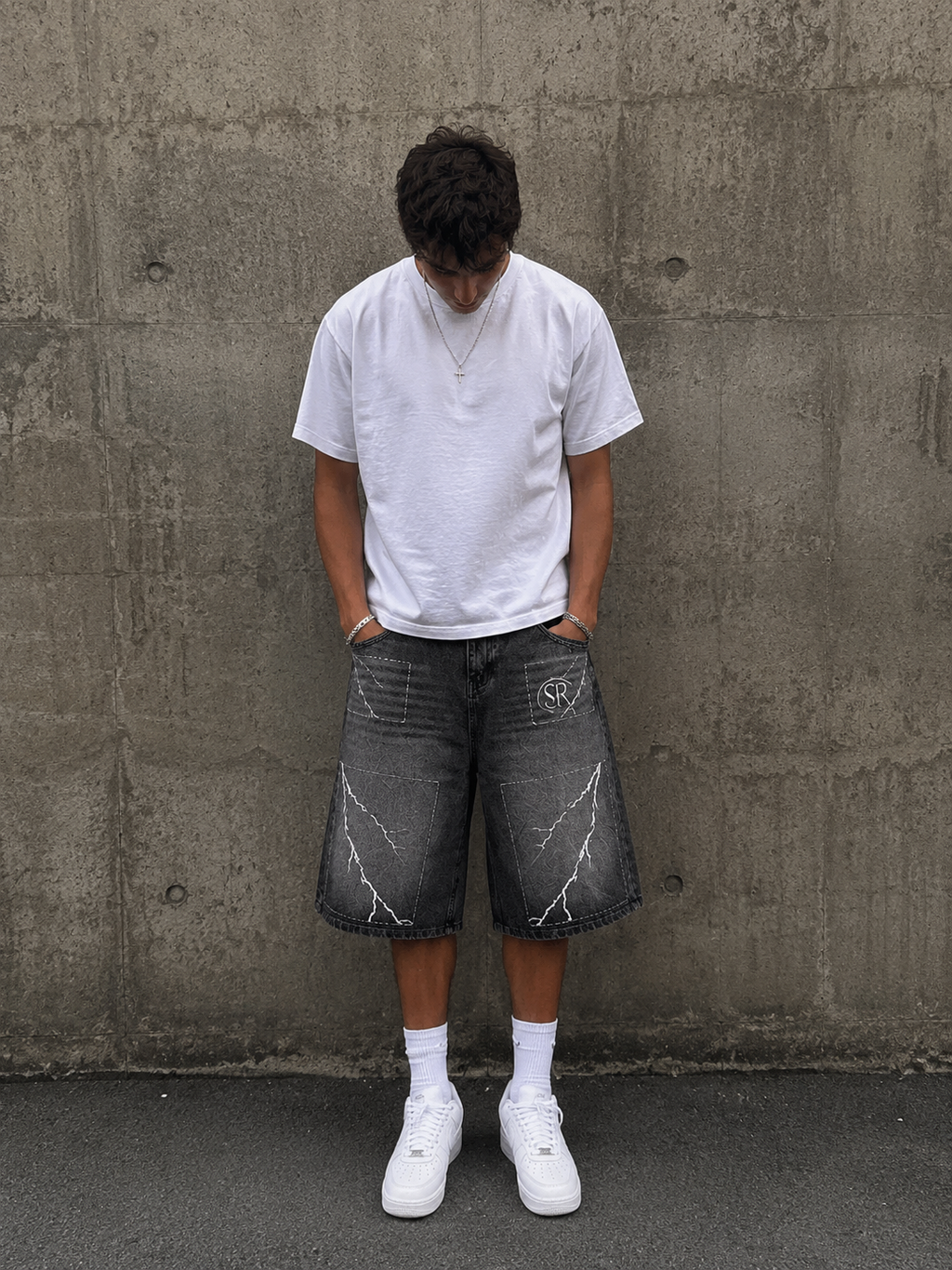 SR Lightning Denim Shorts – Washed Black