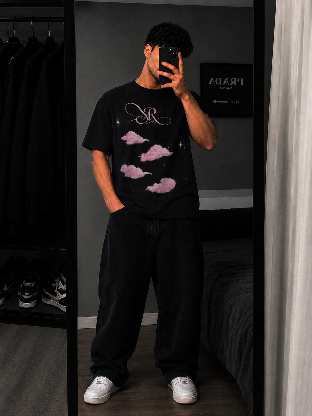 SUPER™ Pink Cloud Oversized Tee – Black Edition Unisex