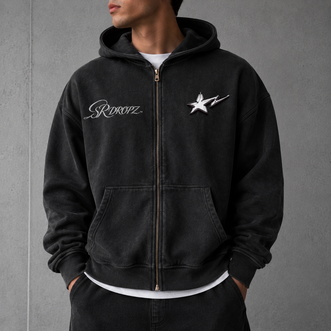 Sunfade Two-way Zipper Boxy Fleece Hoodie ODMPOD