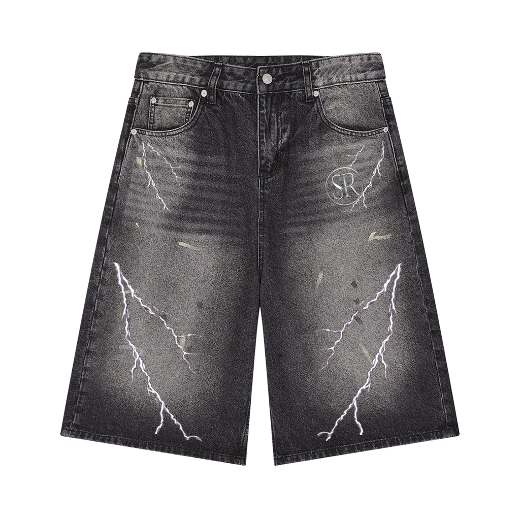 SR Lightning Denim Shorts – Washed Black