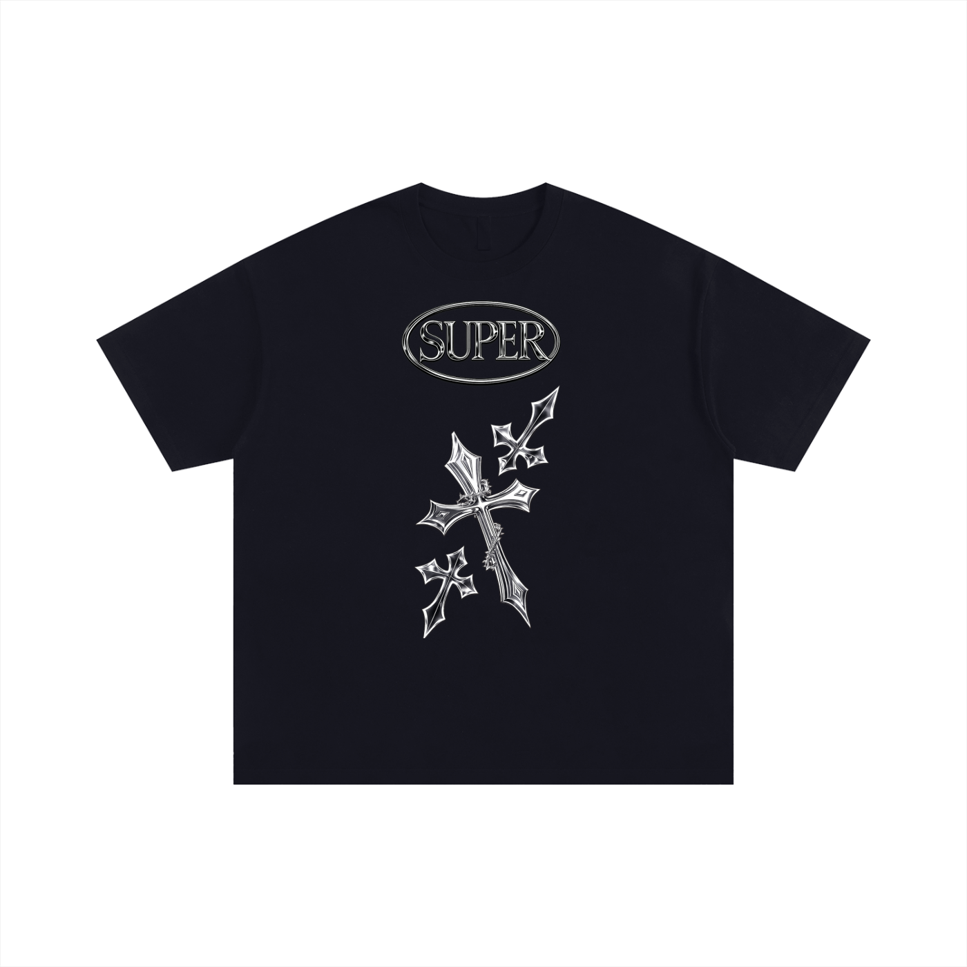 Super™ Chrome Cross Oversized Tee – Vintage Black